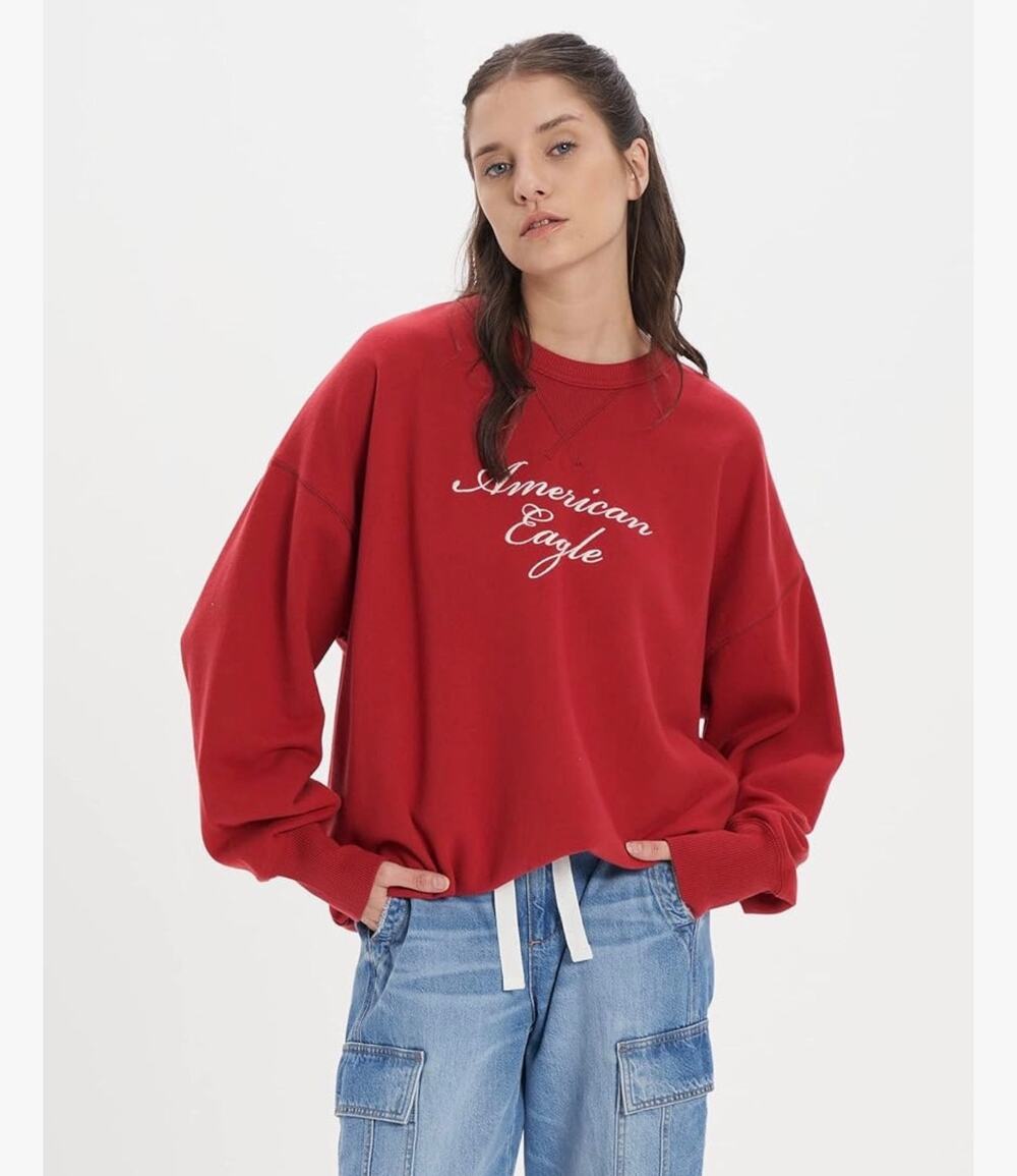 NWOT American Eagle Red Oversized Crew Neck Sweatshirt Size Medium